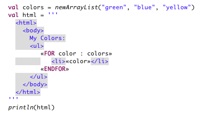 Xtend template expression with whitespace handling.